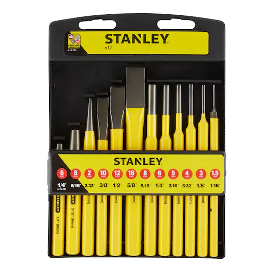 OUTILS DE FRAPPE (CHASSE-GOUPILLES+BURIN A FROID) JEU DE 12 PCS STANLEY