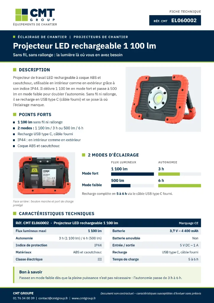 Fiche technique – Projecteur LED rechargeable 1100 lm EL060002_page-0001.webp