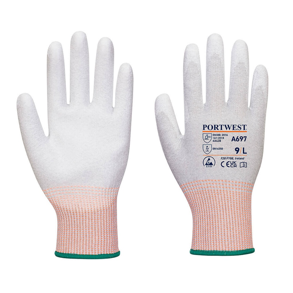 Gant paume enduite PU ESD - Paquet de 12 Gris/Blanc