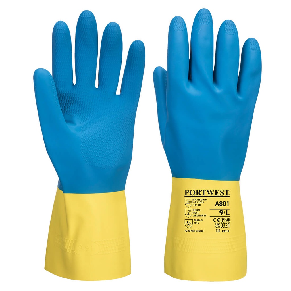 Gant en latex à double enduction Jaune/Bleu