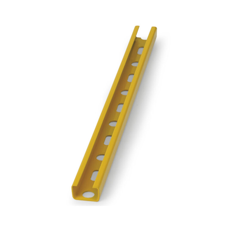 Rail perforé. Revêtement plastique jaune