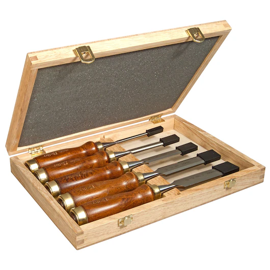 Ciseau à bois manche bois Stanley - Coffret de 5 pcs