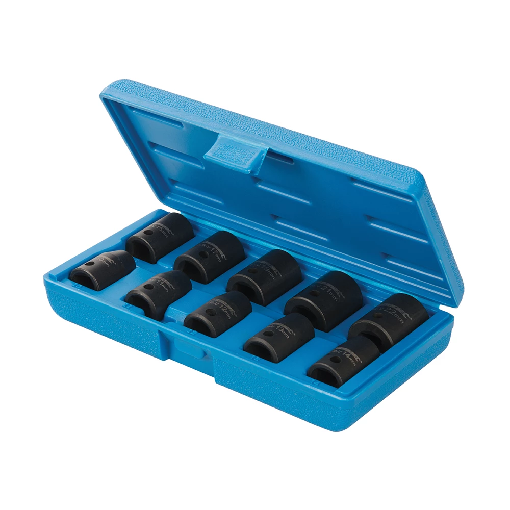 Jeu de douilles à chocs métriques 1/2", 6 pans, 10 pcs