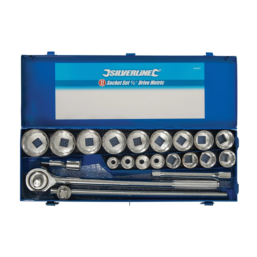 Douilles métriques, 12 pans, 3/4", 21 pcs