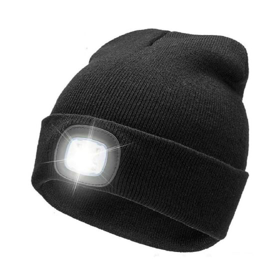 Bonnet en maille avec lampe frontale à LED