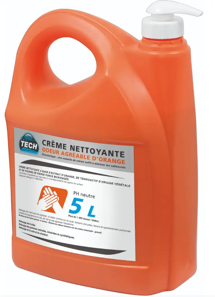 Savon gel orange à microbilles sans solvant - bidon de 5 L avec pompe