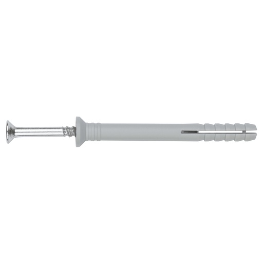 Cheville prémontée à frapper (polyamide 6.6),avec clou annelé. Cheville tête fraisée et vis inoxydable A2