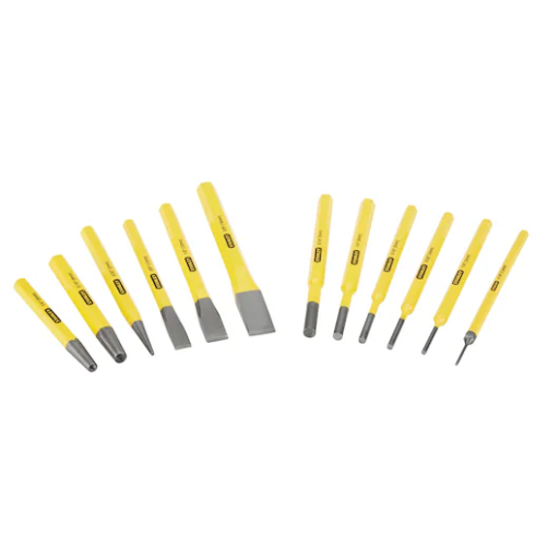 [4-18-299] Outils de frappe (chasse-goupilles+burin à froid) Jeu de 12pcs Stanley