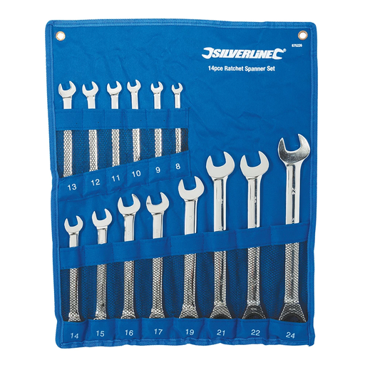 Clés mixtes à cliquet et à tête droite, 14 pcs