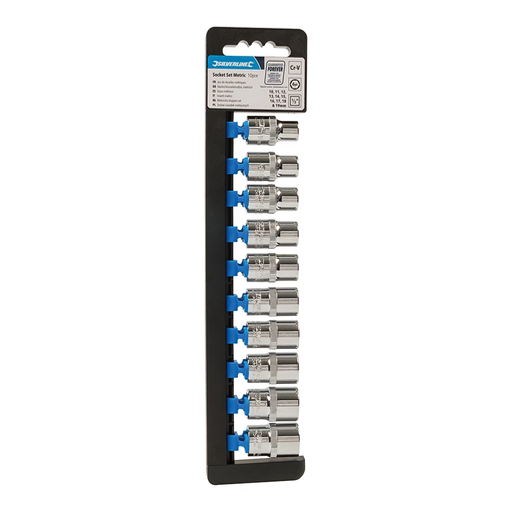 Douilles métriques, 6 pans, 1/2", 10 pcs
