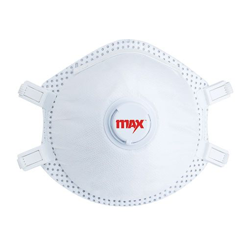 [FFP3VMAX-10] Masque de protection moulé FFP3 avec soupape MAX – Anti-colmatage (D) et sangles réglables – Boîte de 10